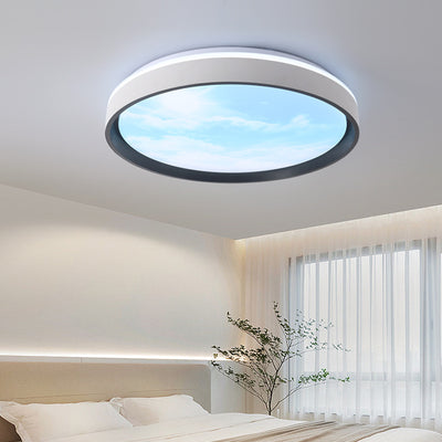 Contemporary Creative Round Sky Iron Acrylic LED Flush Mount Ceiling Light For Bedroom