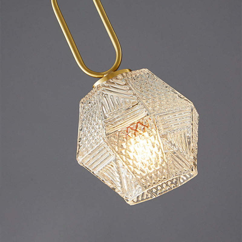 Modern Minimalist Hexagonal Full Brass Frame Glass Shade 1-Light Pendant Light For Bedroom