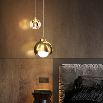 Modern Minimalist Globe Brass Crystal 2-Light Pendant Light For Bedroom