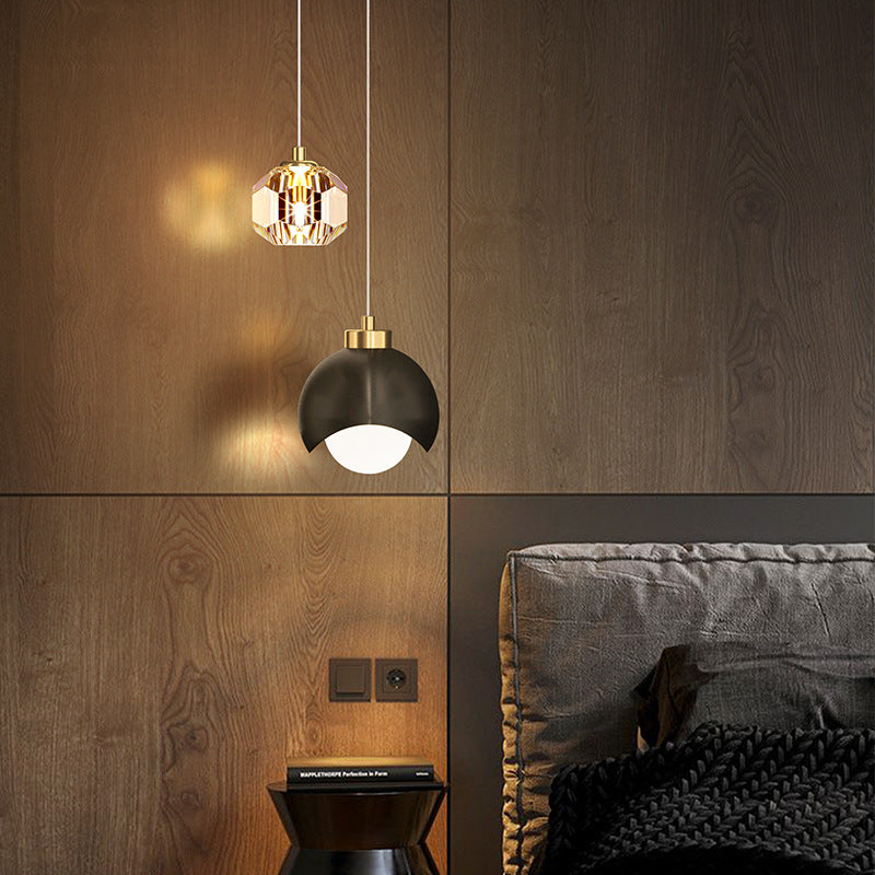 Modern Minimalist Globe Brass Crystal 2-Light Pendant Light For Bedroom