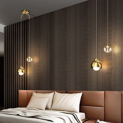 Modern Minimalist Globe Brass Crystal 2-Light Pendant Light For Bedroom