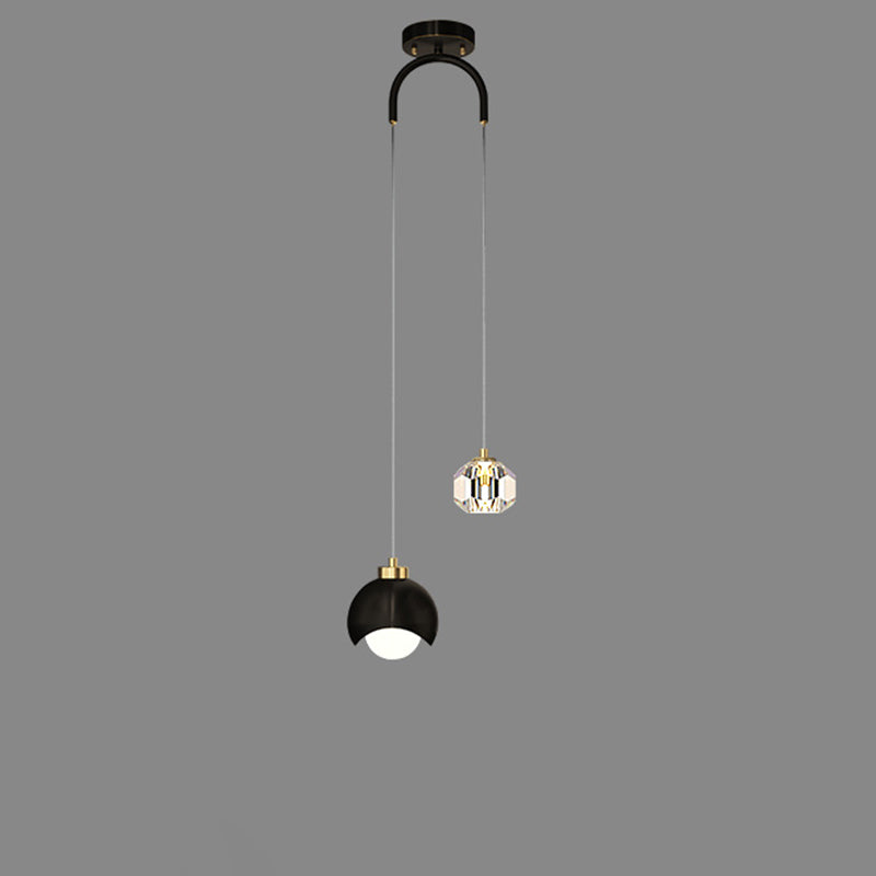 Modern Minimalist Globe Brass Crystal 2-Light Pendant Light For Bedroom