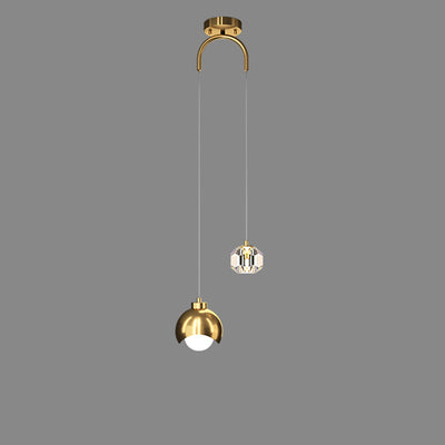 Modern Minimalist Globe Brass Crystal 2-Light Pendant Light For Bedroom