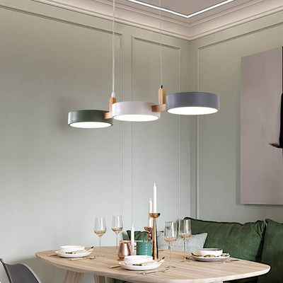 Contemporary Nordic Round Iron Acrylic Wood LED Island Light Chandelier For Dining Room