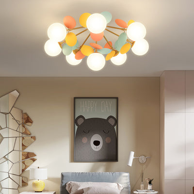 Contemporary Creative Branch Globe Round Piece Metal Glass Acrylic 4/6/8 Light Flush Mount Ceiling Light For Bedroom