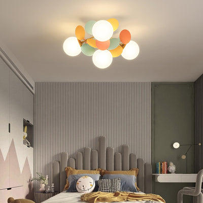 Contemporary Creative Branch Globe Round Piece Metal Glass Acrylic 4/6/8 Light Flush Mount Ceiling Light For Bedroom