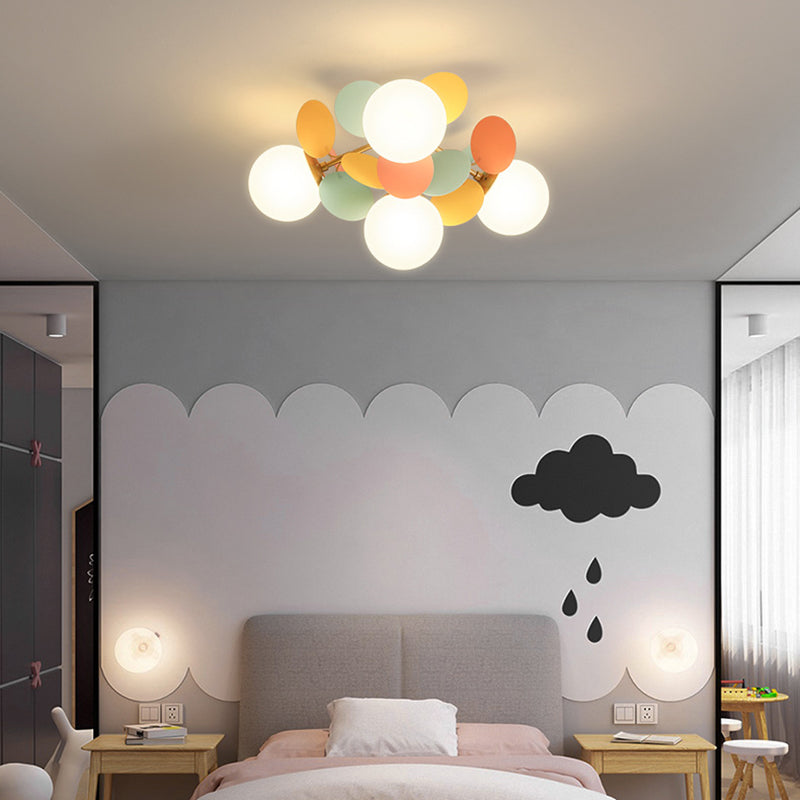 Contemporary Creative Branch Globe Round Piece Metal Glass Acrylic 4/6/8 Light Flush Mount Ceiling Light For Bedroom