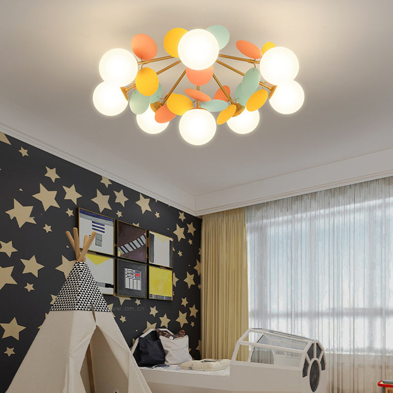 Contemporary Creative Branch Globe Round Piece Metal Glass Acrylic 4/6/8 Light Flush Mount Ceiling Light For Bedroom