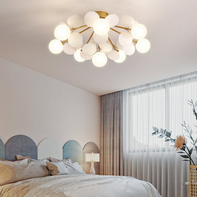 Contemporary Creative Branch Globe Round Piece Metal Glass Acrylic 4/6/8 Light Flush Mount Ceiling Light For Bedroom