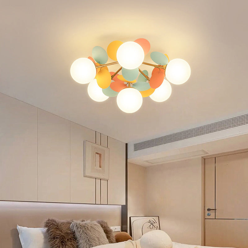 Contemporary Creative Branch Globe Round Piece Metal Glass Acrylic 4/6/8 Light Flush Mount Ceiling Light For Bedroom