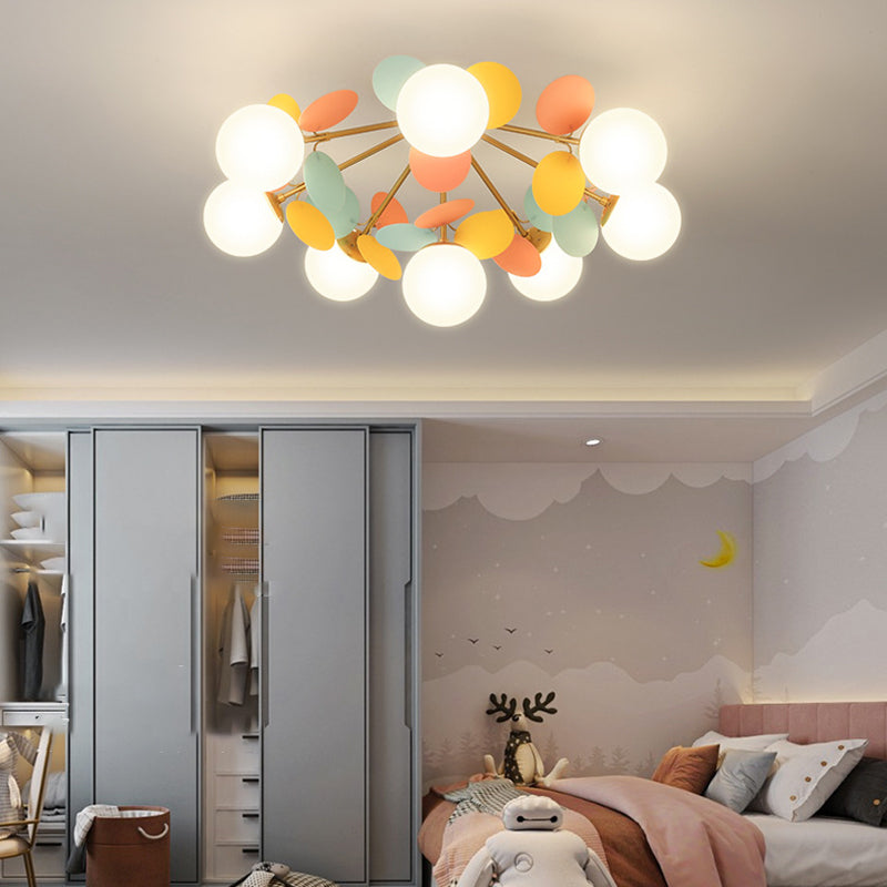 Contemporary Creative Branch Globe Round Piece Metal Glass Acrylic 4/6/8 Light Flush Mount Ceiling Light For Bedroom