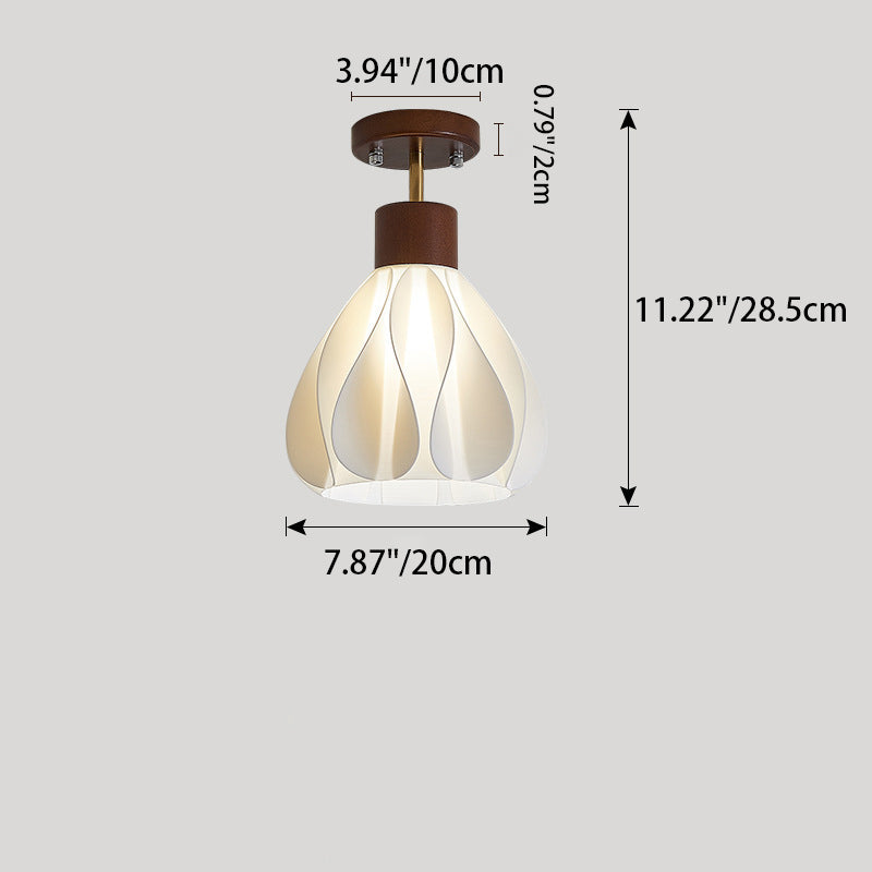 Contemporary Creative Round Petal Shape Rubber Wood 3D Printed Shade 1-Light Semi-Flush Mount Ceiling Light For Hallway