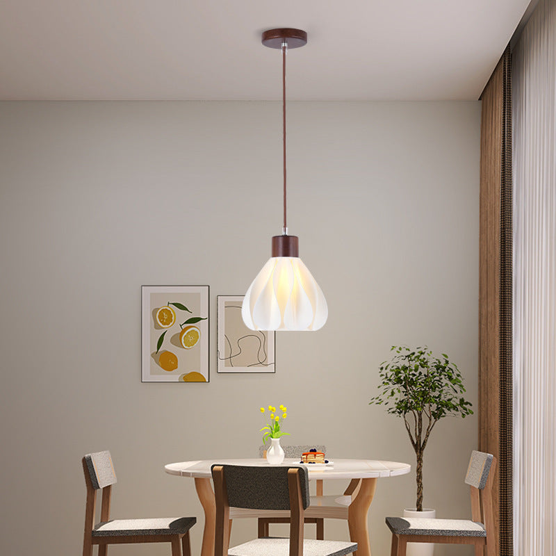 Contemporary Retro Round Petal Shape Rubber Wood 3D Printed Shade 1/3 Light Island Light Chandelier For Dining Room