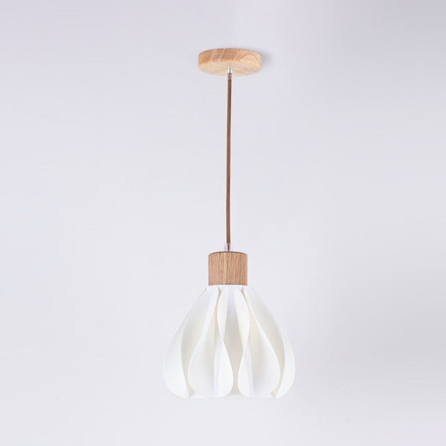 Contemporary Retro Round Petal Shape Rubber Wood 3D Printed Shade 1/3 Light Island Light Chandelier For Dining Room