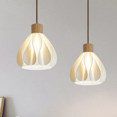 Contemporary Retro Round Petal Shape Rubber Wood 3D Printed Shade 1/3 Light Island Light Chandelier For Dining Room