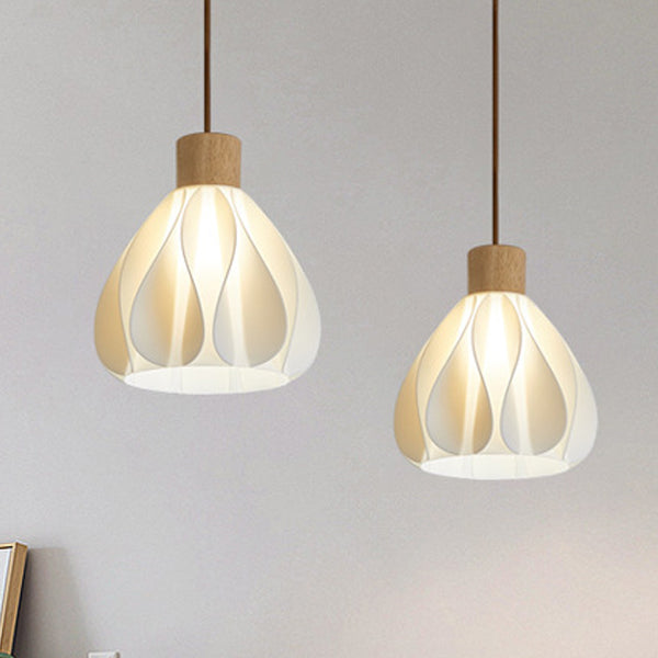 Contemporary Retro Round Petal Shape Rubber Wood 3D Printed Shade 1/3 Light Island Light Chandelier For Dining Room