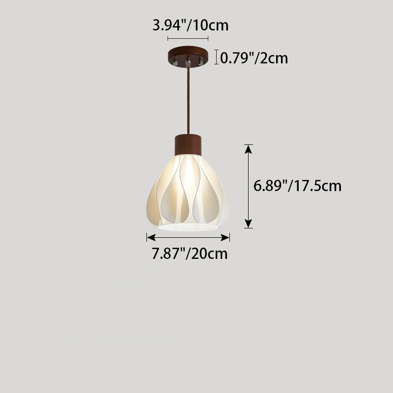 Contemporary Retro Round Petal Shape Rubber Wood 3D Printed Shade 1/3 Light Island Light Chandelier For Dining Room