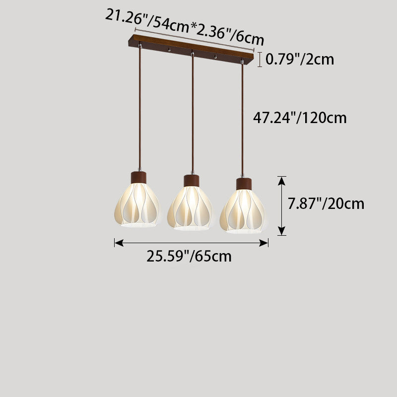 Contemporary Retro Round Petal Shape Rubber Wood 3D Printed Shade 1/3 Light Island Light Chandelier For Dining Room