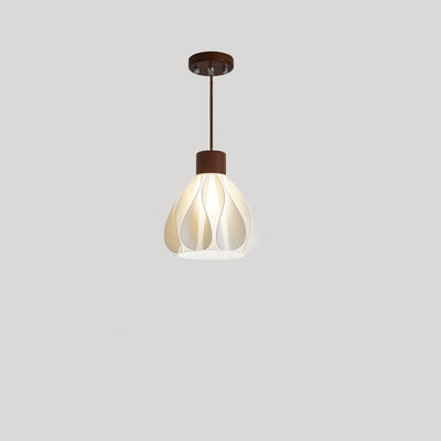 Contemporary Retro Round Petal Shape Rubber Wood 3D Printed Shade 1/3 Light Island Light Chandelier For Dining Room