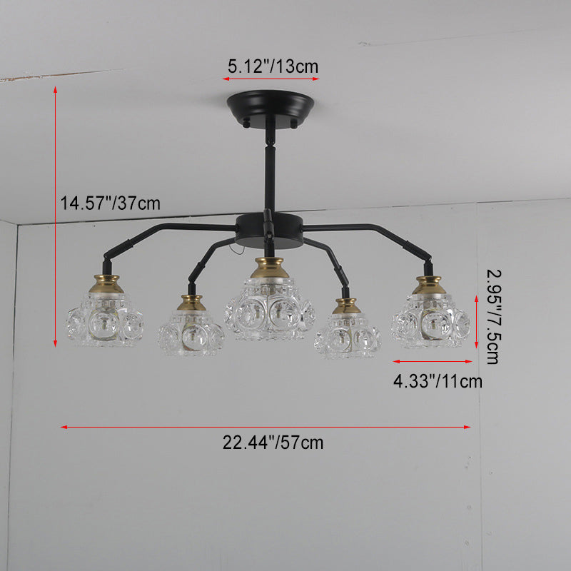 Modern Minimalist Branch Iron Glass 5-Light Semi-Flush Mount Ceiling Light For Living Room