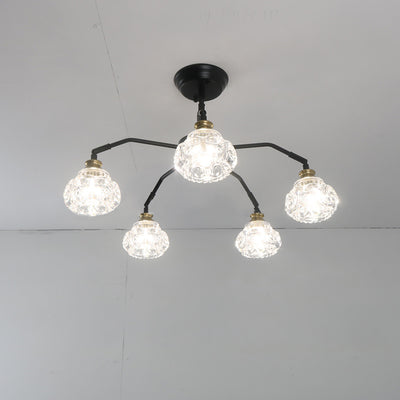 Modern Minimalist Branch Iron Glass 5-Light Semi-Flush Mount Ceiling Light For Living Room