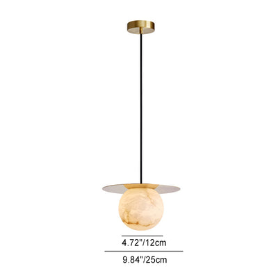 Contemporary Scandinavian Round Globe Full Copper Marble 1-Light Pendant Light For Living Room