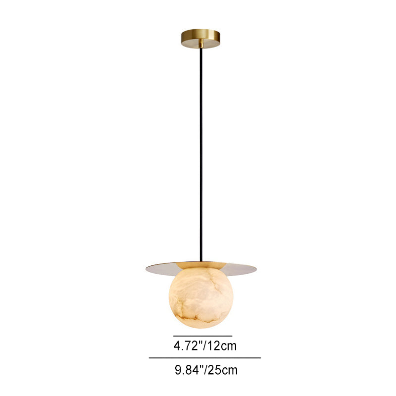 Contemporary Scandinavian Round Globe Full Copper Marble 1-Light Pendant Light For Living Room