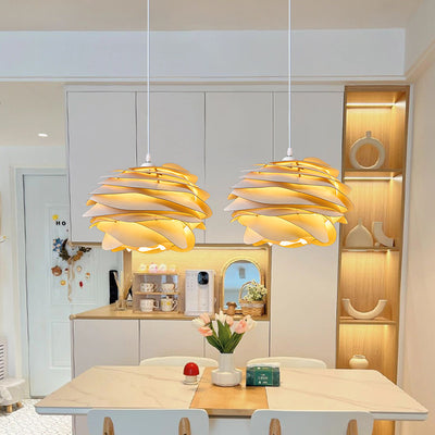 Contemporary Creative Orb Multi-Layer Piece Wood Hardware 1-Light Pendant Light For Living Room