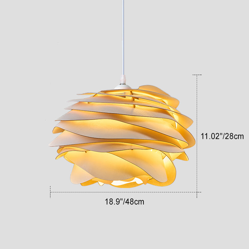 Contemporary Creative Orb Multi-Layer Piece Wood Hardware 1-Light Pendant Light For Living Room