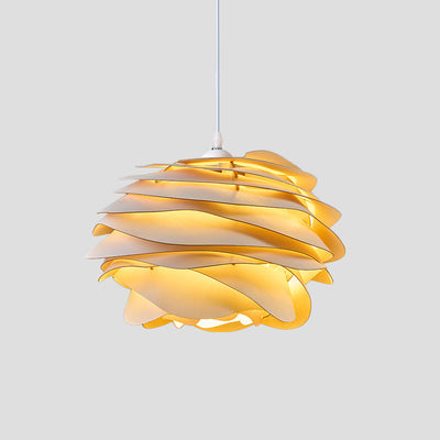 Contemporary Creative Orb Multi-Layer Piece Wood Hardware 1-Light Pendant Light For Living Room