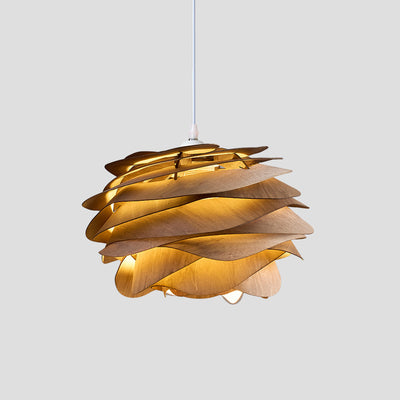 Contemporary Creative Orb Multi-Layer Piece Wood Hardware 1-Light Pendant Light For Living Room