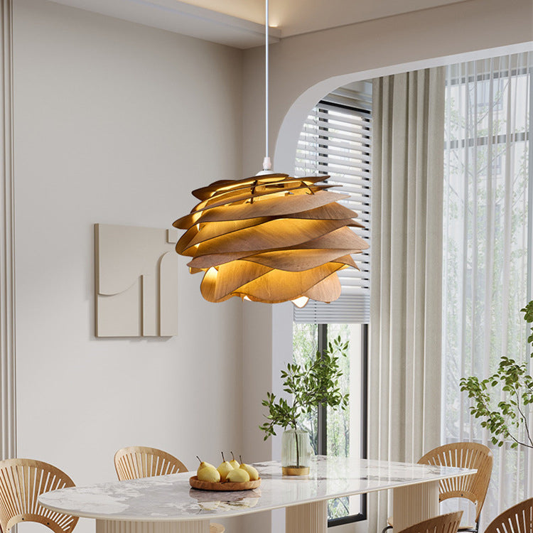 Contemporary Creative Orb Multi-Layer Piece Wood Hardware 1-Light Pendant Light For Living Room