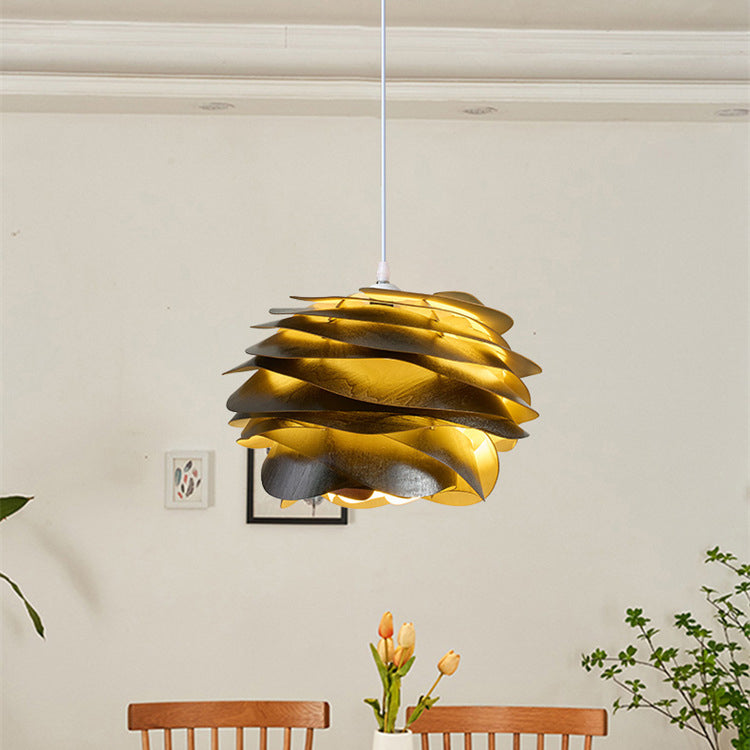 Contemporary Creative Orb Multi-Layer Piece Wood Hardware 1-Light Pendant Light For Living Room