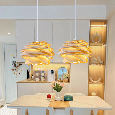 Contemporary Creative Orb Multi-Layer Piece Wood Hardware 1-Light Pendant Light For Living Room