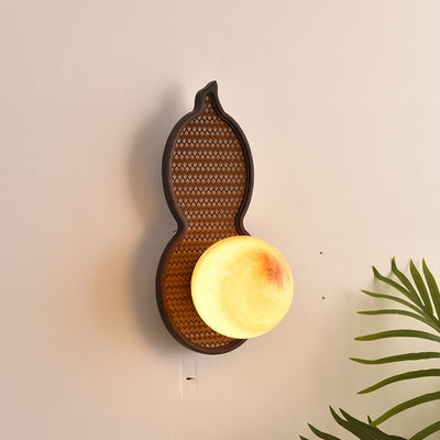 Contemporary Retro Irregular Oval Gourd Shape Orb Solid Wood Glass Shade 1-Light Wall Sconce Lamp For Living Room