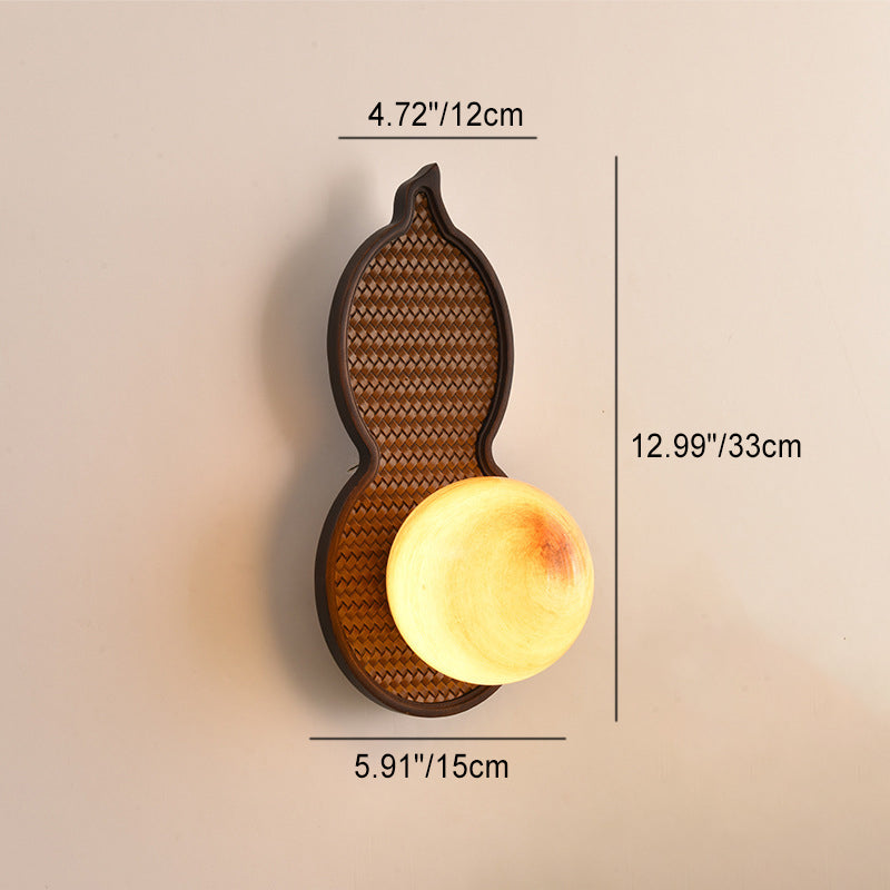 Contemporary Retro Irregular Oval Gourd Shape Orb Solid Wood Glass Shade 1-Light Wall Sconce Lamp For Living Room