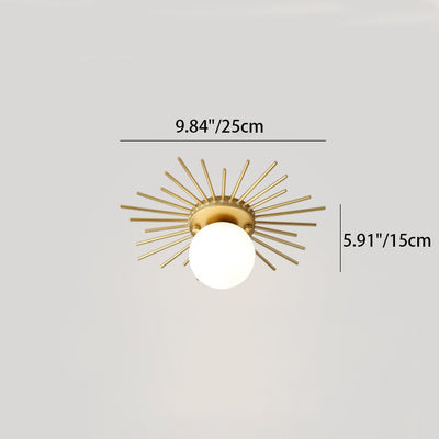 Modern Minimalist Branch Globe Sun Shape Iron Frame Glass Shade 1-Light Flush Mount Ceiling Light For Hallway