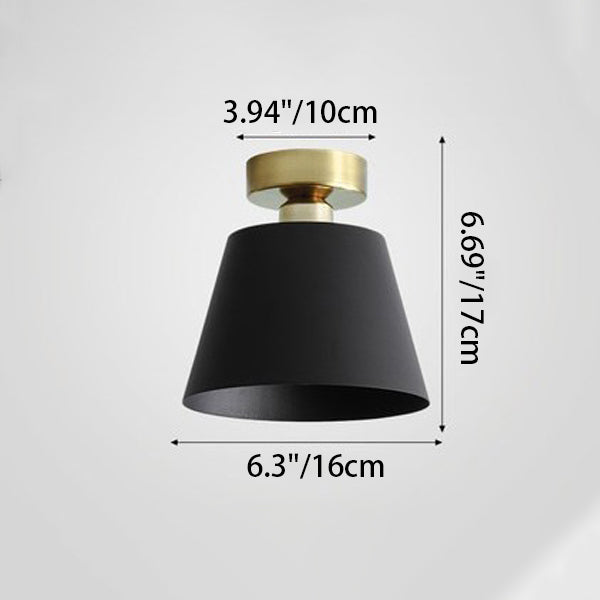 Contemporary Nordic Round Trapezoidal Cup Iron 1-Light Semi-Flush Mount Ceiling Light For Hallway