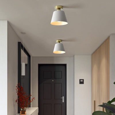 Contemporary Nordic Round Trapezoidal Cup Iron 1-Light Semi-Flush Mount Ceiling Light For Hallway