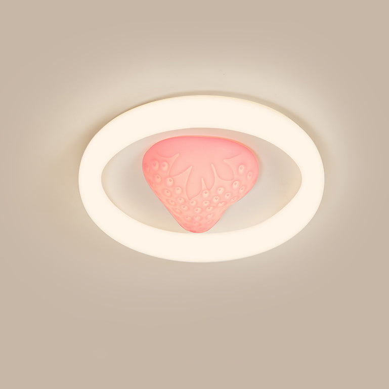 Contemporary Creative Round Strawberry Iron Acrylic LED Flush Mount Ceiling Light For Bedroom