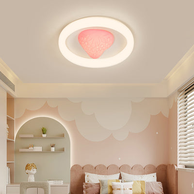 Contemporary Creative Round Strawberry Iron Acrylic LED Flush Mount Ceiling Light For Bedroom