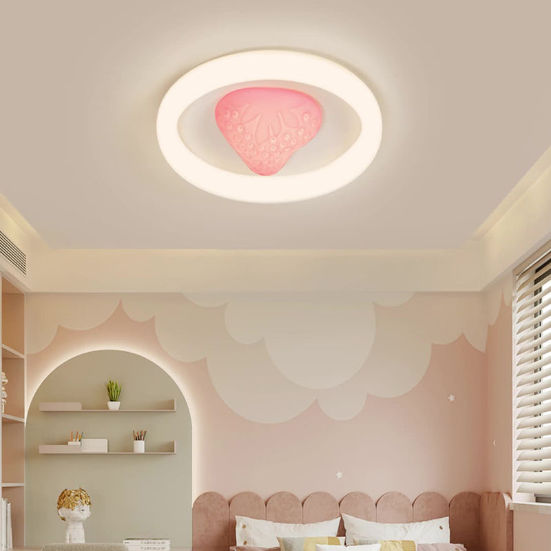 Contemporary Creative Round Strawberry Iron Acrylic LED Flush Mount Ceiling Light For Bedroom