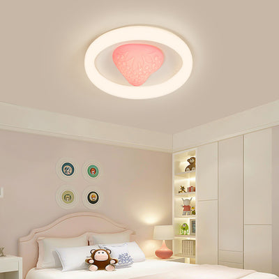 Contemporary Creative Round Strawberry Iron Acrylic LED Flush Mount Ceiling Light For Bedroom