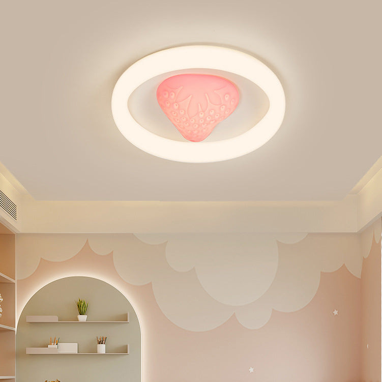 Contemporary Creative Round Strawberry Iron Acrylic LED Flush Mount Ceiling Light For Bedroom