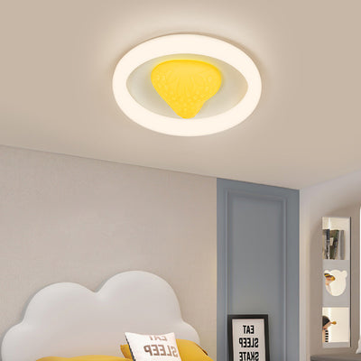 Contemporary Creative Round Strawberry Iron Acrylic LED Flush Mount Ceiling Light For Bedroom