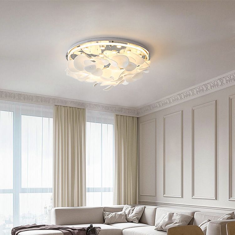 Contemporary Nordic Round Petal Stainless Steel Aluminum Glass LED Flush Mount Ceiling Light For Living Room