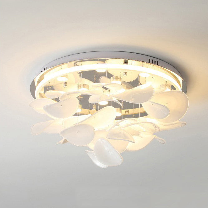 Contemporary Nordic Round Petal Stainless Steel Aluminum Glass LED Flush Mount Ceiling Light For Living Room