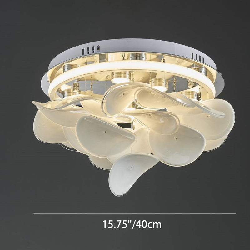 Contemporary Nordic Round Petal Stainless Steel Aluminum Glass LED Flush Mount Ceiling Light For Living Room