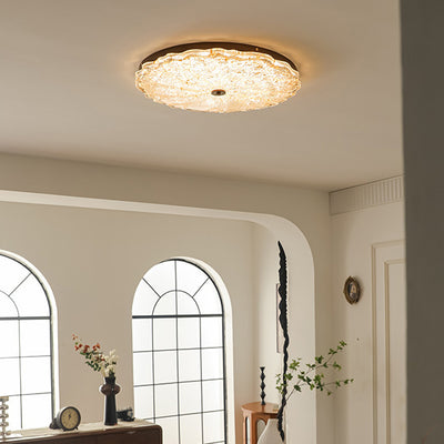 Contemporary Retro Round Lace Gold Foil Iron Resin LED Flush Mount Ceiling Light For Living Room