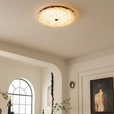 Contemporary Retro Round Lace Gold Foil Iron Resin LED Flush Mount Ceiling Light For Living Room